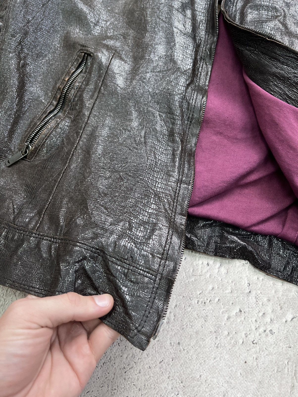 Emporio Armani × Giorgio Armani Vintage GIORGIO ARMANI BROWN LEATHER RACING IGUANA JACKET Size US M / EU 48-50 / 2 - 6 Thumbnail