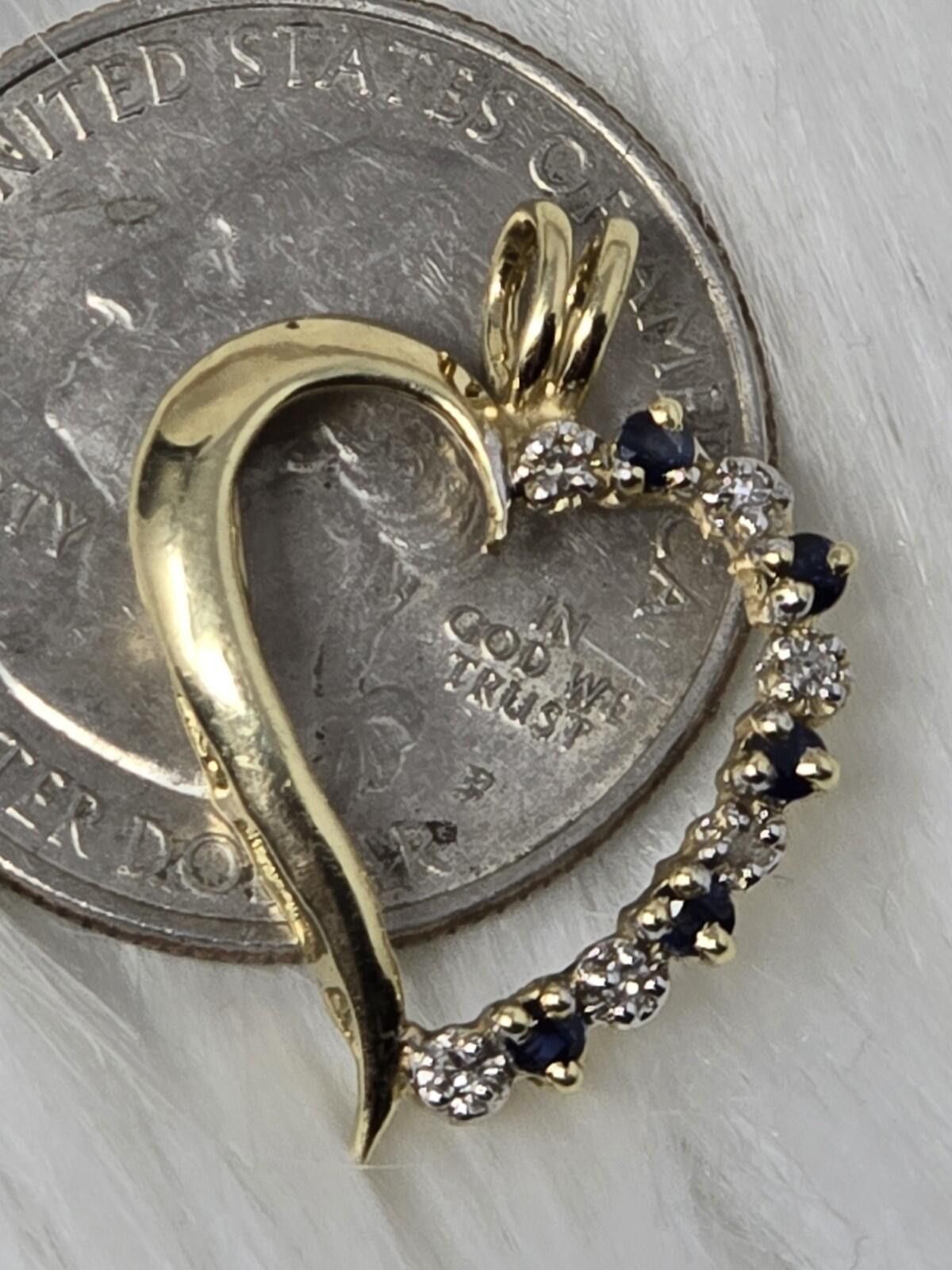 The Unbranded Brand 10k Gold Diamond Blue Sapphire Open Heart Pendant Size ONE SIZE - 5 Thumbnail