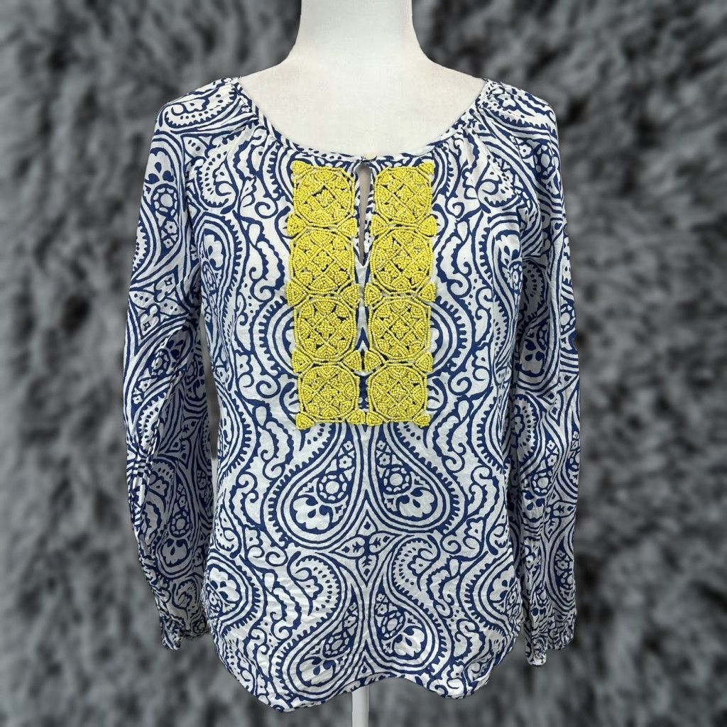 Talbots Talbots Beaded Top Shirt Womens Small Multicolor Beaded Lightweight 100% Cotton Beach Tunic Casual Size S / US 4 / IT 40 - 1 Thumbnail