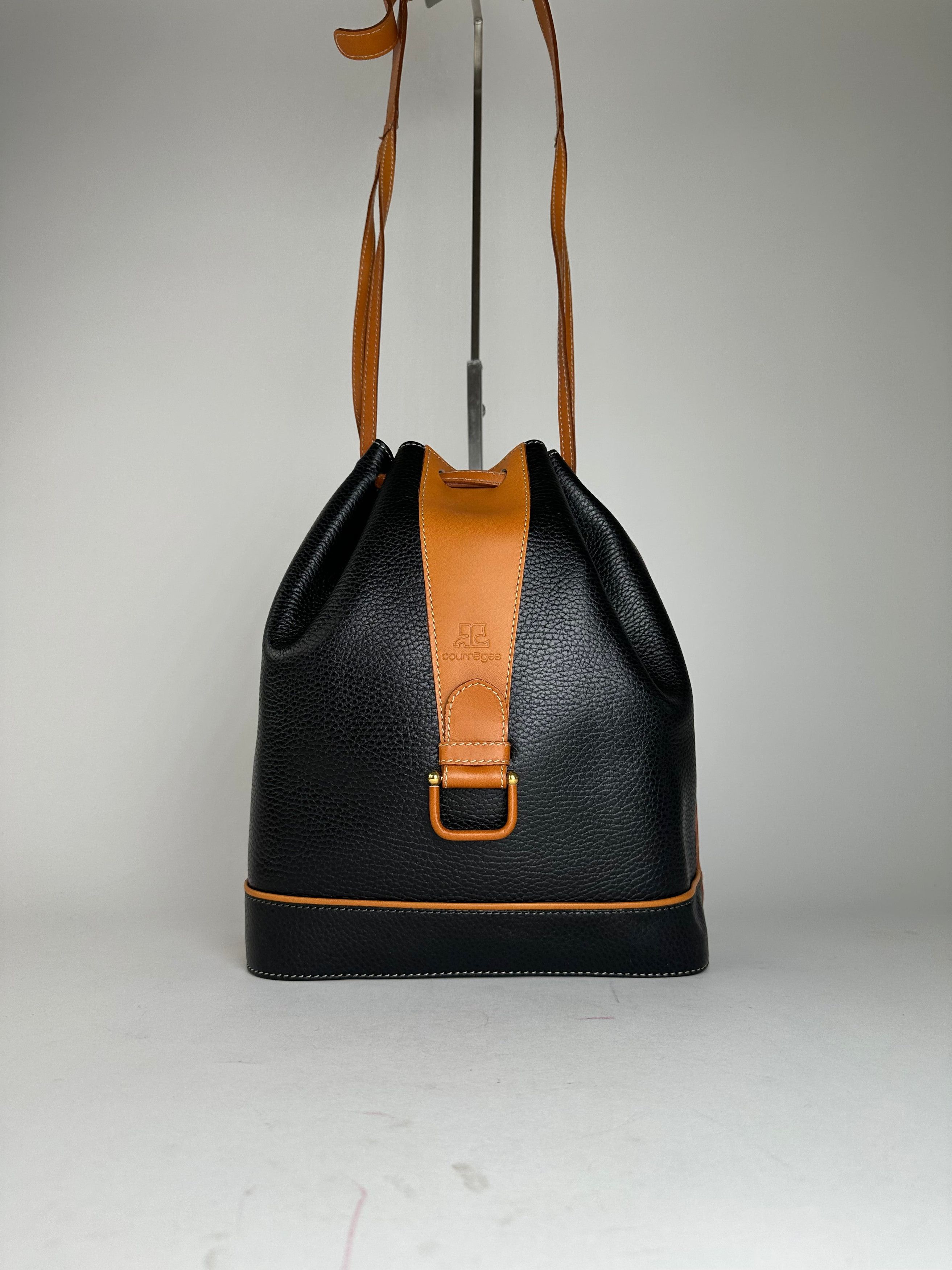 Courreges Vintage Courrèges AC Logo Leather Bucket Bag Black Cognac Size ONE SIZE - 1 Thumbnail