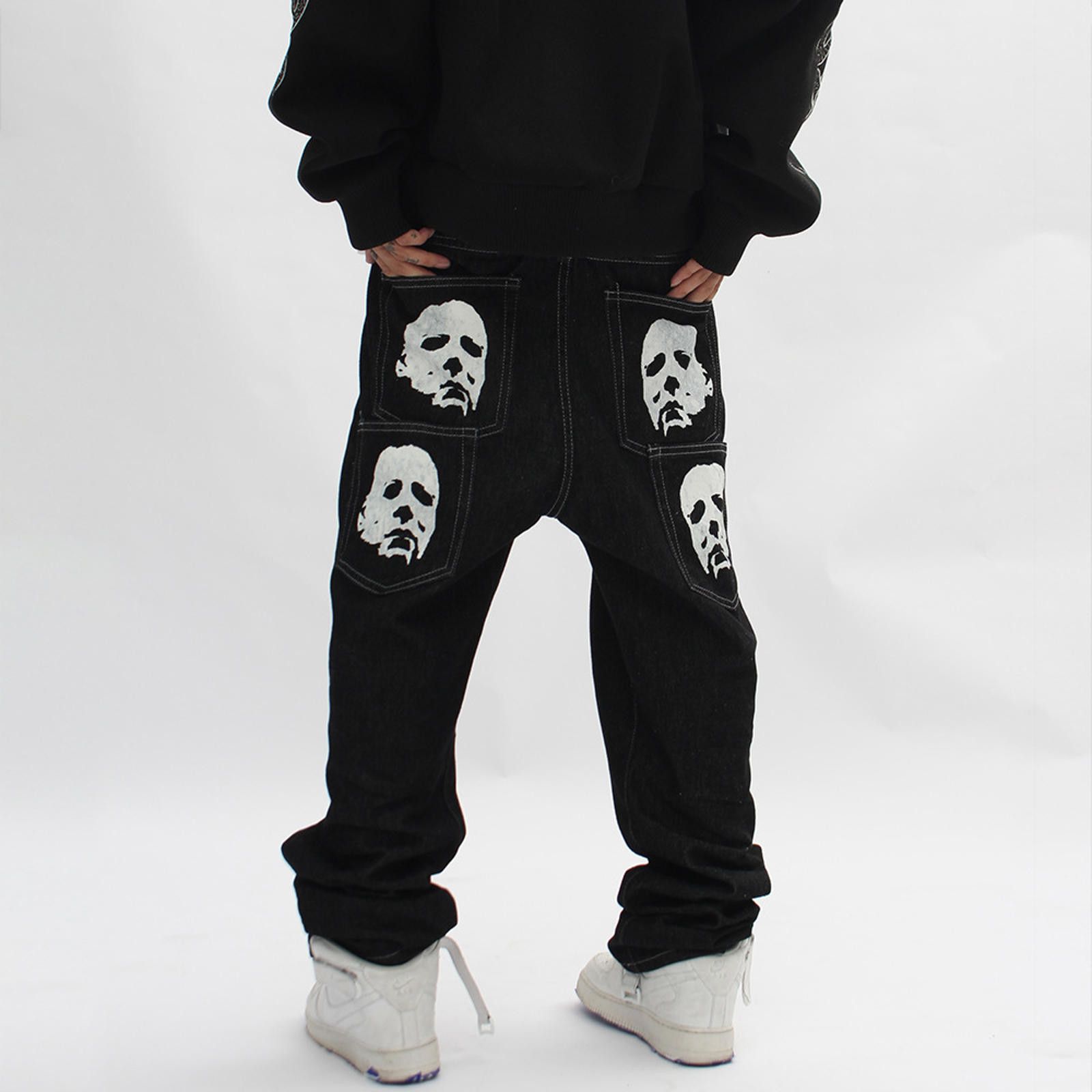 Japanese Brand Black Straight Leg Denim Jeans with Graphic Prints Size US 32 / EU 48 - 4 Thumbnail