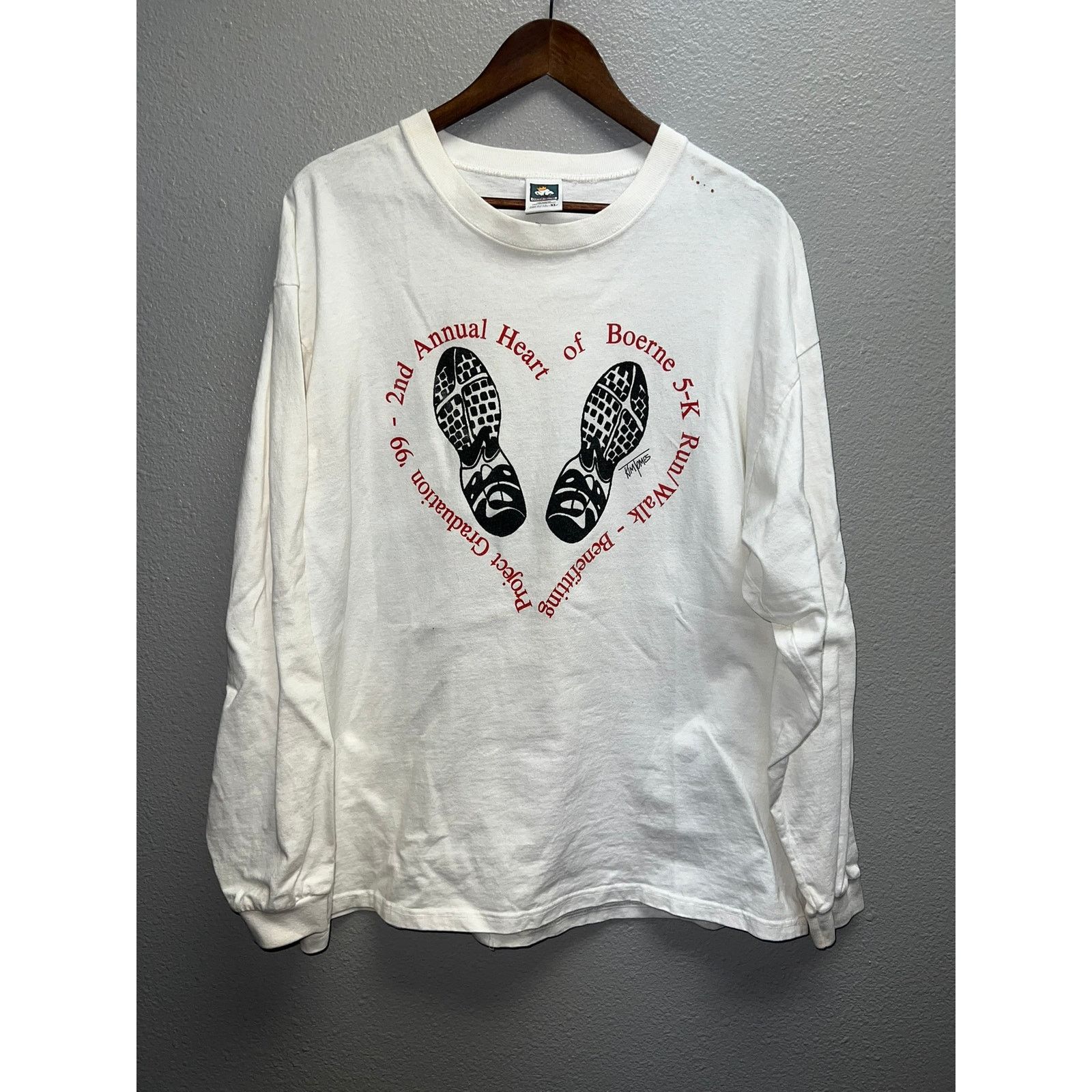 Anvil Vintage 5K Run Long Sleeve Shirt Heart Of Boerne Tee 90s XL Size US XL / EU 56 / 4 - 1 Thumbnail