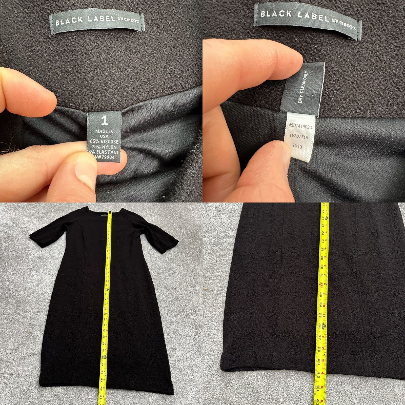 Vintage Chico's Black Label Midi Shift Dress Womens M 18 Black Half Sleeve Round Neck Knit Lined Stretch Logo Dress Length: Midi Size M / US 6-8 / IT 42-44 - 8 Thumbnail