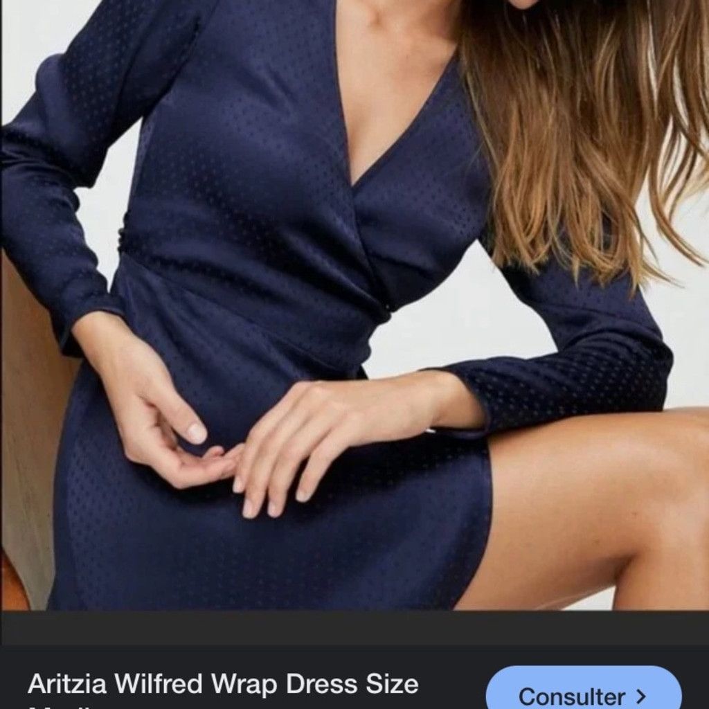 Other WILFRED ARITZIA Callie Satin Wrap Dotted Navy Mini Dress XS Size XS / US 0-2 / IT 36-38 - 3 Thumbnail