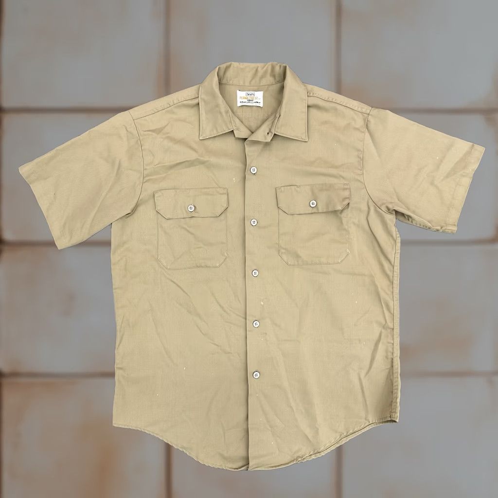 Sears VINTAGE Sears Perma Prest Short Sleeve Button Front Shirt L Beige Rockabilly 60s Mens Large Size US L / EU 52-54 / 3 - 1 Thumbnail