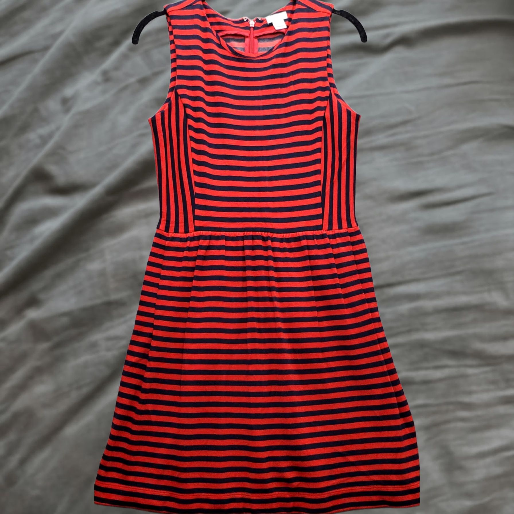 J.Crew J.CREW A Line Dress Womens XS Navy Red Striped Wide Strap Pleated Waist Back Zip Size XS / US 0-2 / IT 36-38 - 1 Thumbnail