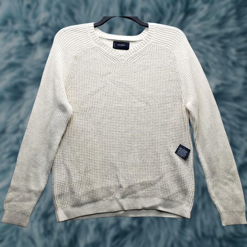 Lucky Brand Lucky Brand Sweater Mens Large Tan Waffle-knit Raglan Sleeve Rib V Neck Pullover Size US L / EU 52-54 / 3 - 1 Thumbnail