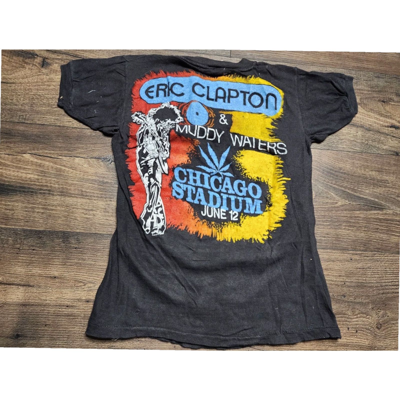 Vintage VINTAGE 70s Eric Clapton Muddy Waters Concert T Shirt Black XS Distressed Fantasy Screen Stars Cotton Size US XS / EU 42 / 0 - 2 Thumbnail