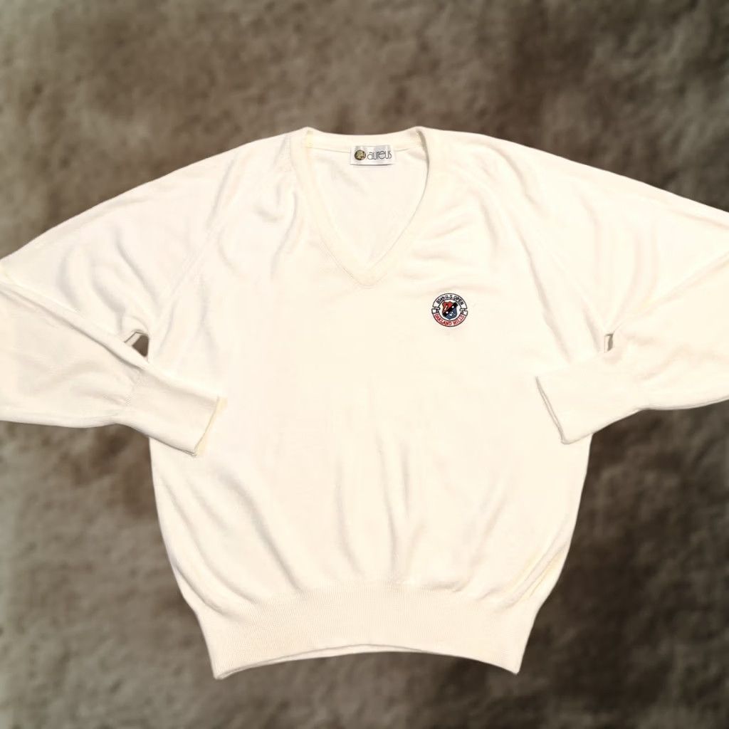 Vintage Aureus Sweater Mens XL Ivory Neck Cream Embroidered Golf Crest Knit Pullover Adult Size US XL / EU 56 / 4 - 1 Thumbnail
