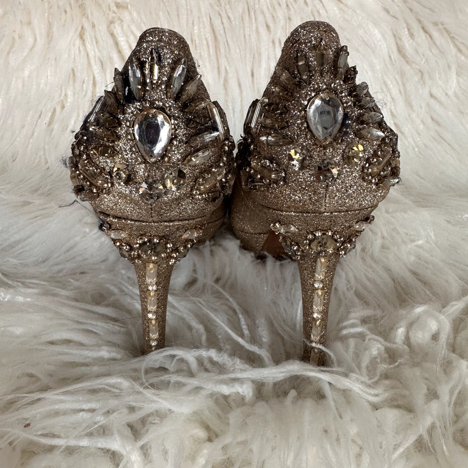 Gianni Valentino Gianni Bini Gold Beaded Bedazzled Glitter Platform Heels 9 Size US 9 / IT 39 - 1 Thumbnail