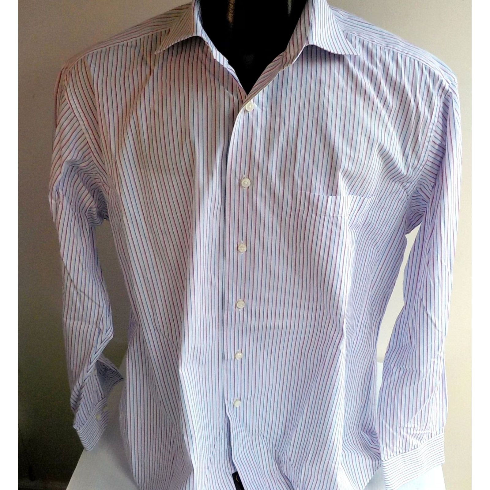 Robert Talbott VINTAGE Robert Talbott LS Striped Shirt 17 White Pink Blue Men Shirt Long Sleeve Size 17 Regular Cotton Size US XL / EU 56 / 4 - 2 Thumbnail
