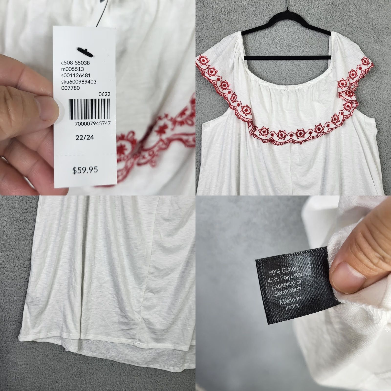 Vintage Lane Bryant Women’s white Ruffle off the shoulder knit top Size 22/24 NEW Size 3XL / US 20-22 - 8 Thumbnail