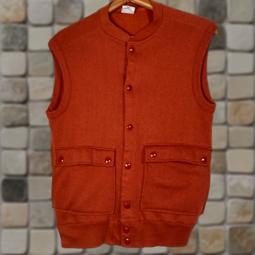Rusty VINTAGE Unbranded Cotton Sweatshirt Vest Men Medium Rust Orange Snap Closure Retro Sporty Size US M / EU 48-50 / 2 - 1 Thumbnail