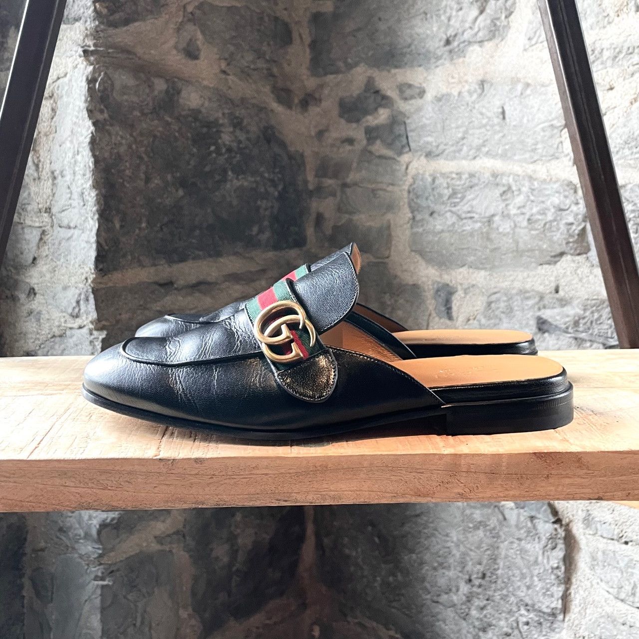 Gucci Gucci Black Leather Marmont GG Web Slippers Loafers Size US 9 / EU 42 - 6 Thumbnail