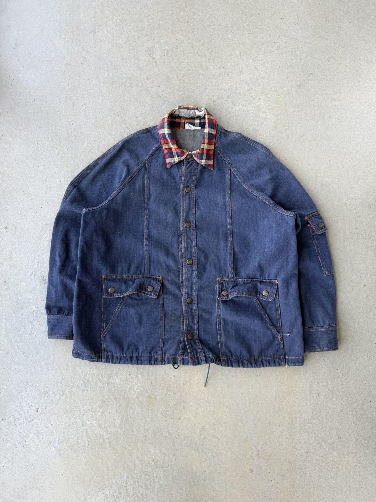 Vintage Vintage 80s Denim Plaid Collared Chore Coat Size US XL / EU 56 / 4 - 1 Thumbnail