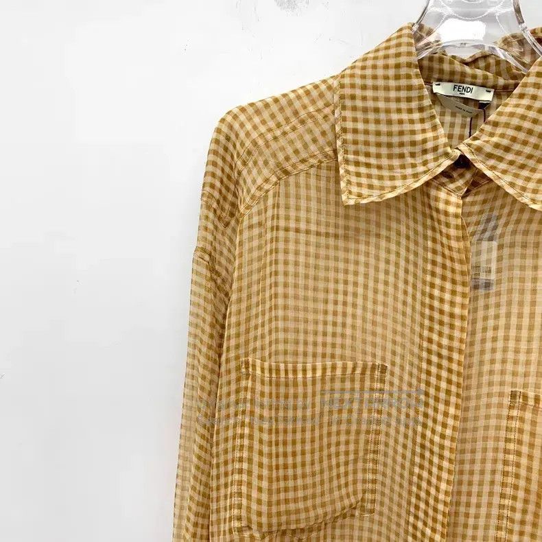 Fendi Fendi Brown check mulberry silk collar long-sleeved shirt, Size S / US 4 / IT 40 - 3 Thumbnail