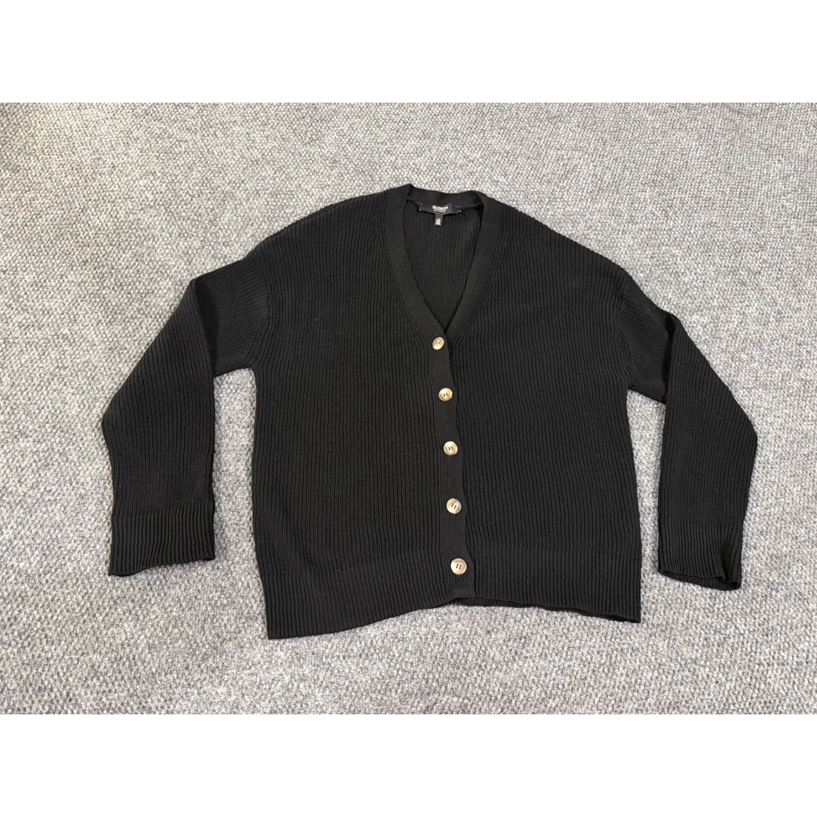 Hudson Hudson Womens Large Black Button Front Knit Sweater Long Sleeve Waffle Cozy Pullover All Seasons Casual Vintage No Size L / US 10 / IT 46 - 2 Thumbnail