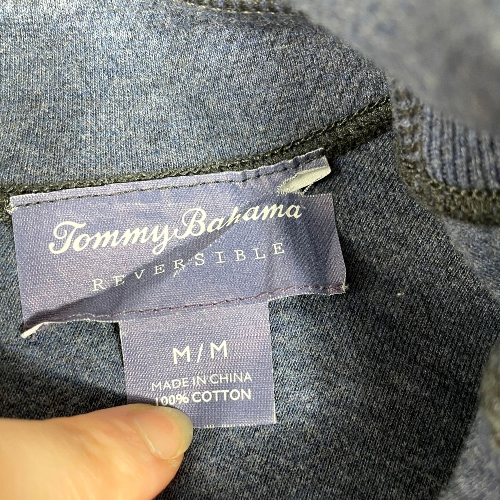 Tommy Bahama Tommy Bahama Mens Medium Gray Blue Cotton Reversible Quarter Zip Pullover Sweater Size US M / EU 48-50 / 2 - 3 Thumbnail