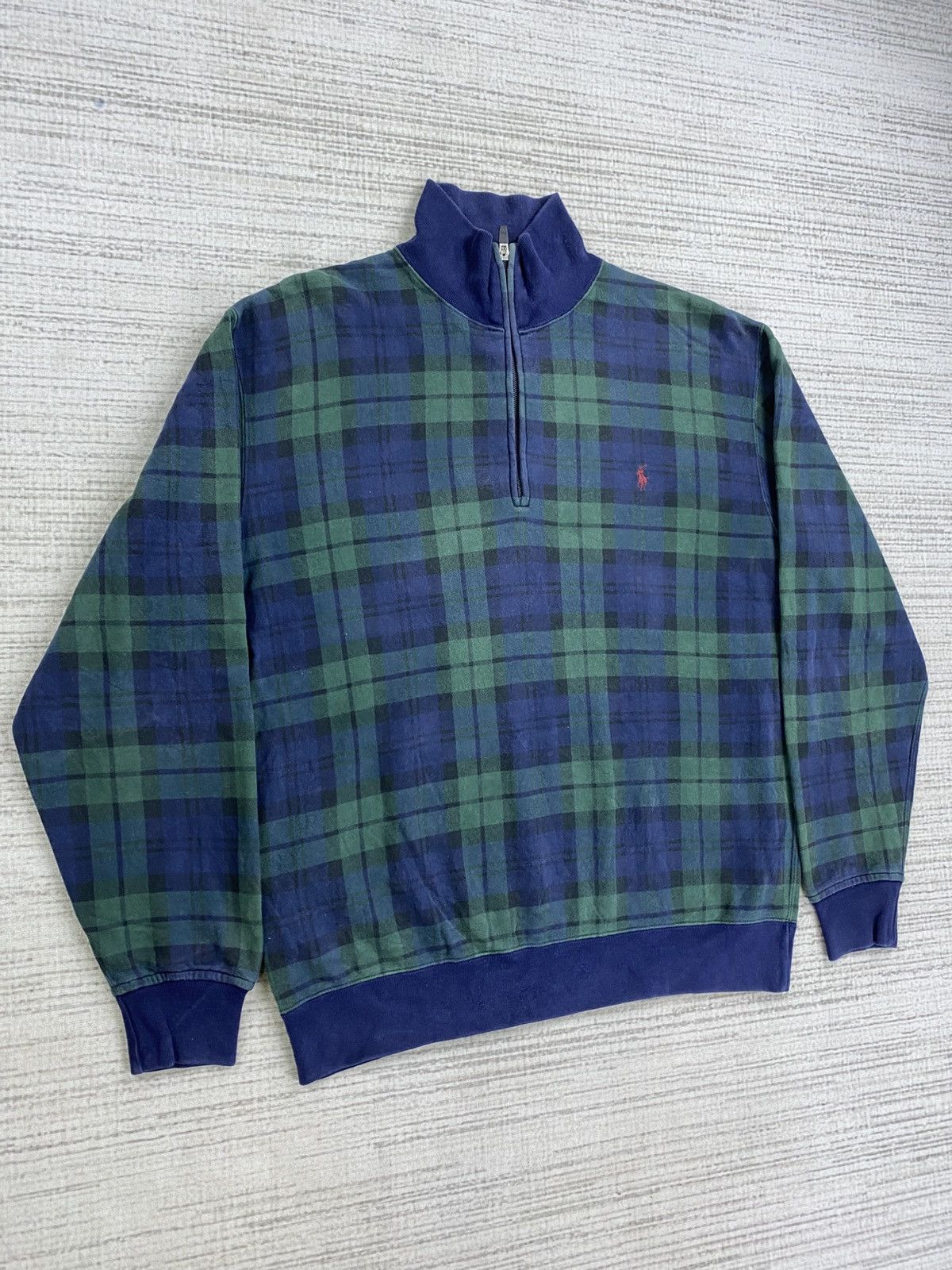 Polo Ralph Lauren Vtg Polo Ralph Lauren Green Plaid Jacquard Halfzipper Jacket Size US L / EU 52-54 / 3 - 3 Thumbnail
