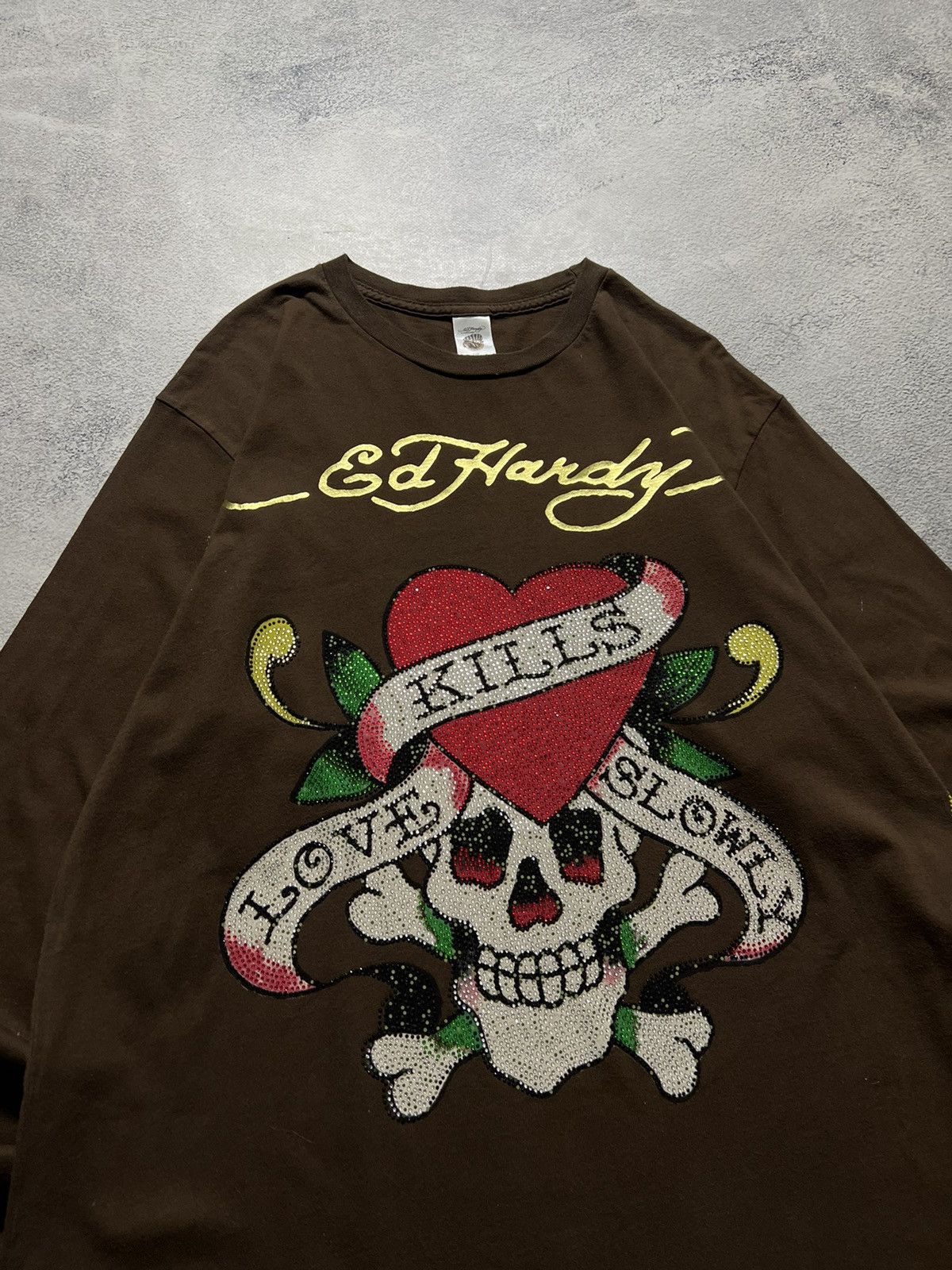 Ed Hardy Vintage Y2k Ed Hardy Brown 🤎 Skull☠️ Crazy Long Sleeve 00’s Size US L / EU 52-54 / 3 - 1 Thumbnail