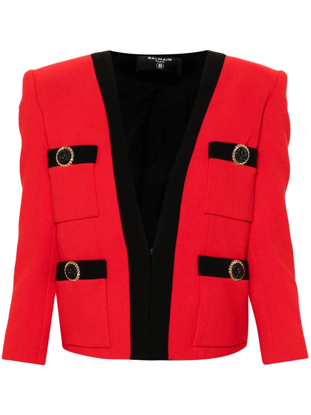 Balmain o1s1wg110825 Four Pocket Wool Jacket in Red/Black Size XL / US 12-14 / IT 48-50 - 1 Thumbnail
