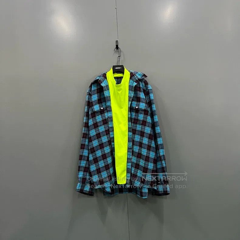 Balenciaga Plaid Collar Patchwork Long Sleeve Shirt