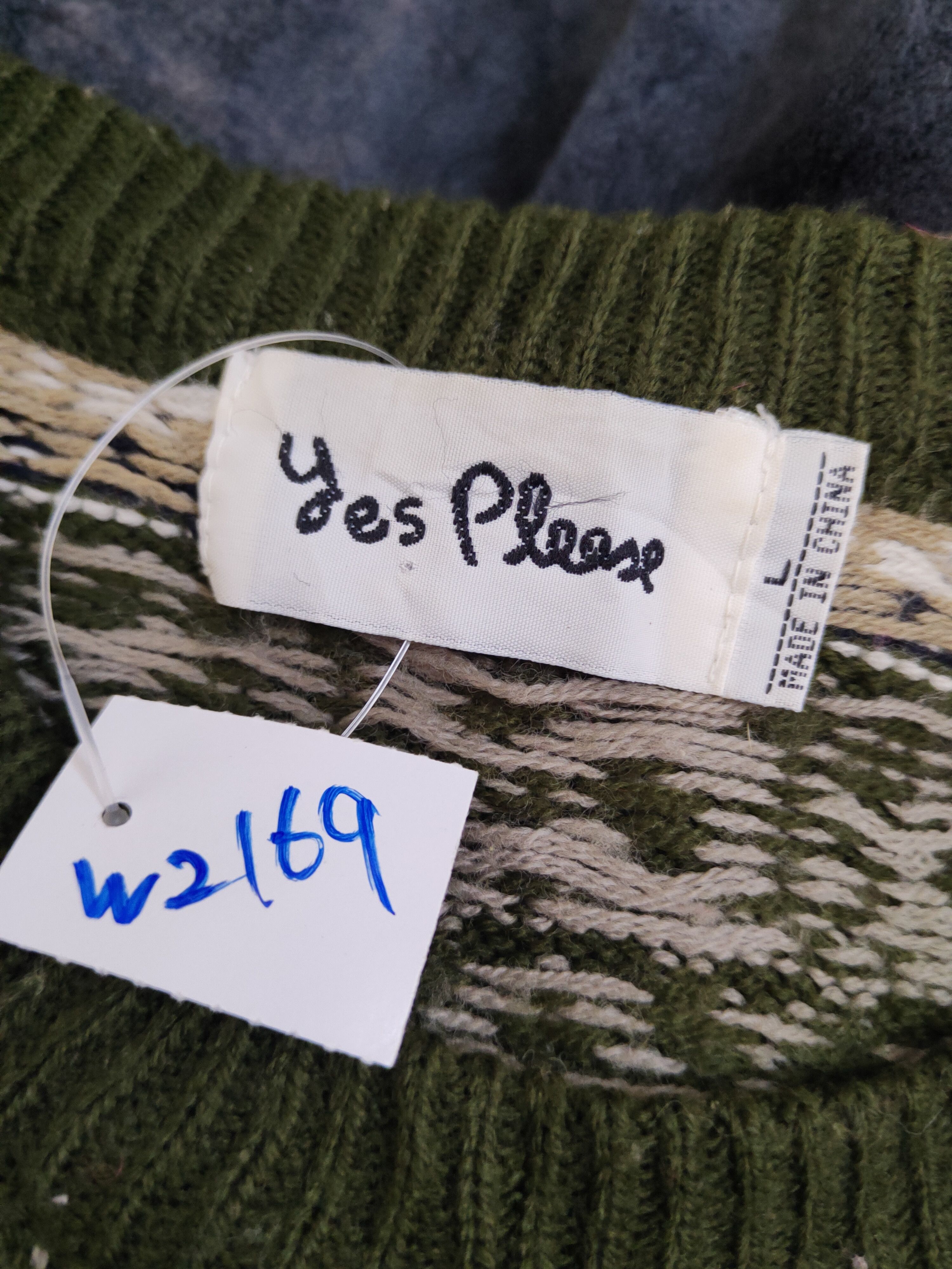 Vintage Yes please Olive Knitwear Sweatshirts #W2169 Size US L / EU 52-54 / 3 - 11 Thumbnail