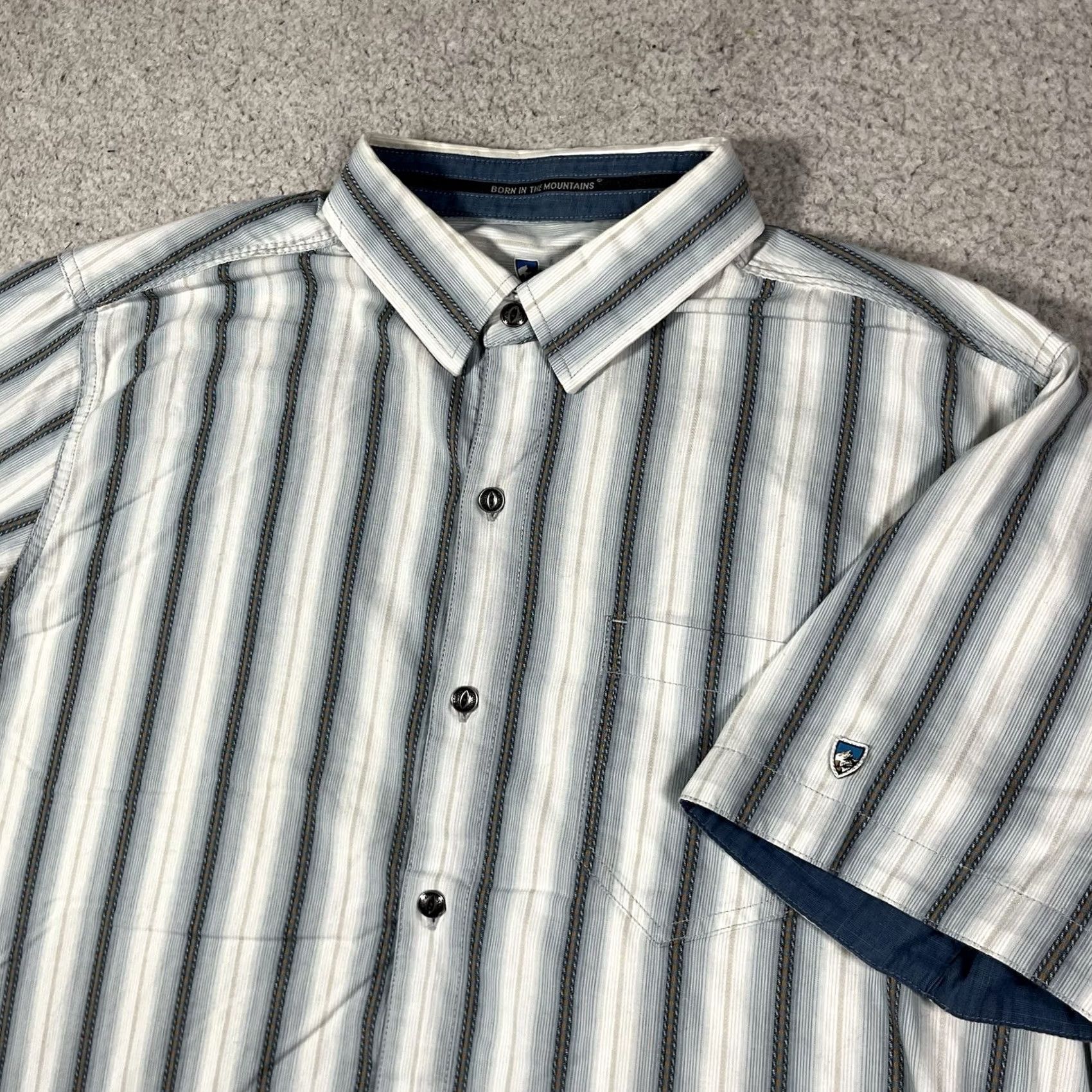 Vintage Kuhl Shirt Mens L Blue Stripe Button Western Short Sleeve Outdoor Hiking Size US L / EU 52-54 / 3 - 3 Thumbnail