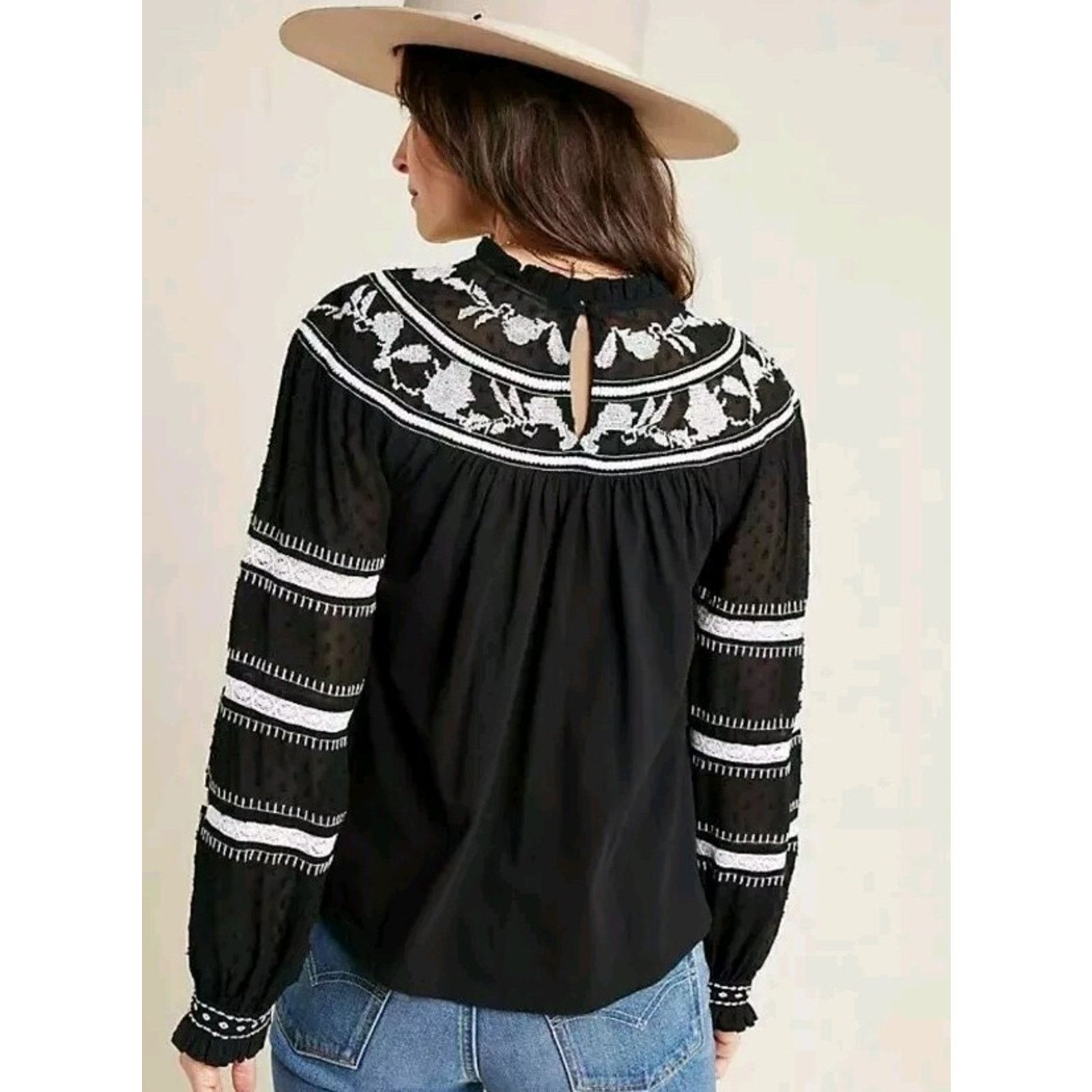 Anthropologie Anthropologie Maeve Winona Blouse Black top Size M A002032 Size M / US 6-8 / IT 42-44 - 3 Thumbnail