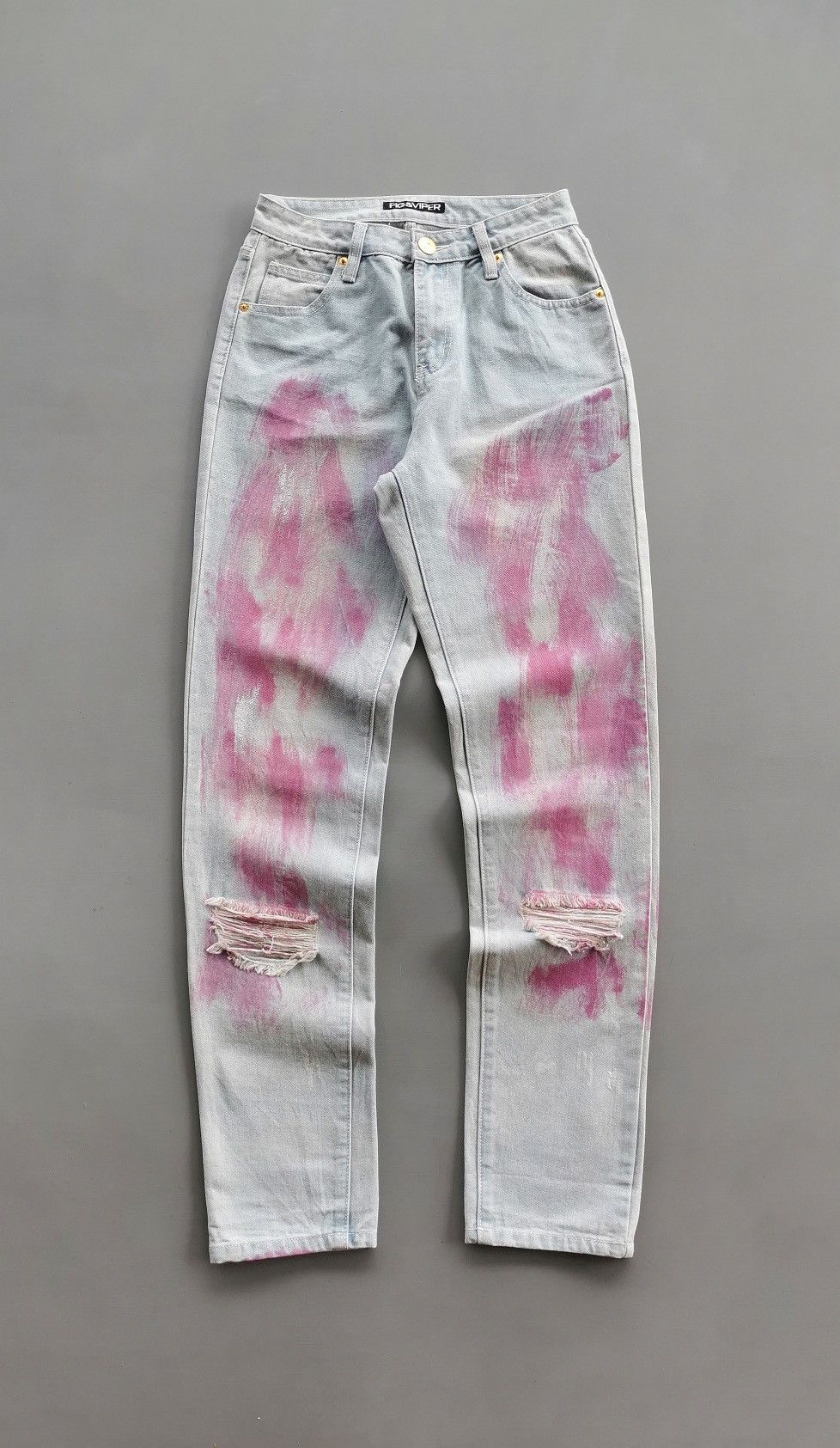 Vintage Fig & Viper Pink Paint Brush Distressed Jeans Size 26" / US 2 / IT 38 - 2 Thumbnail