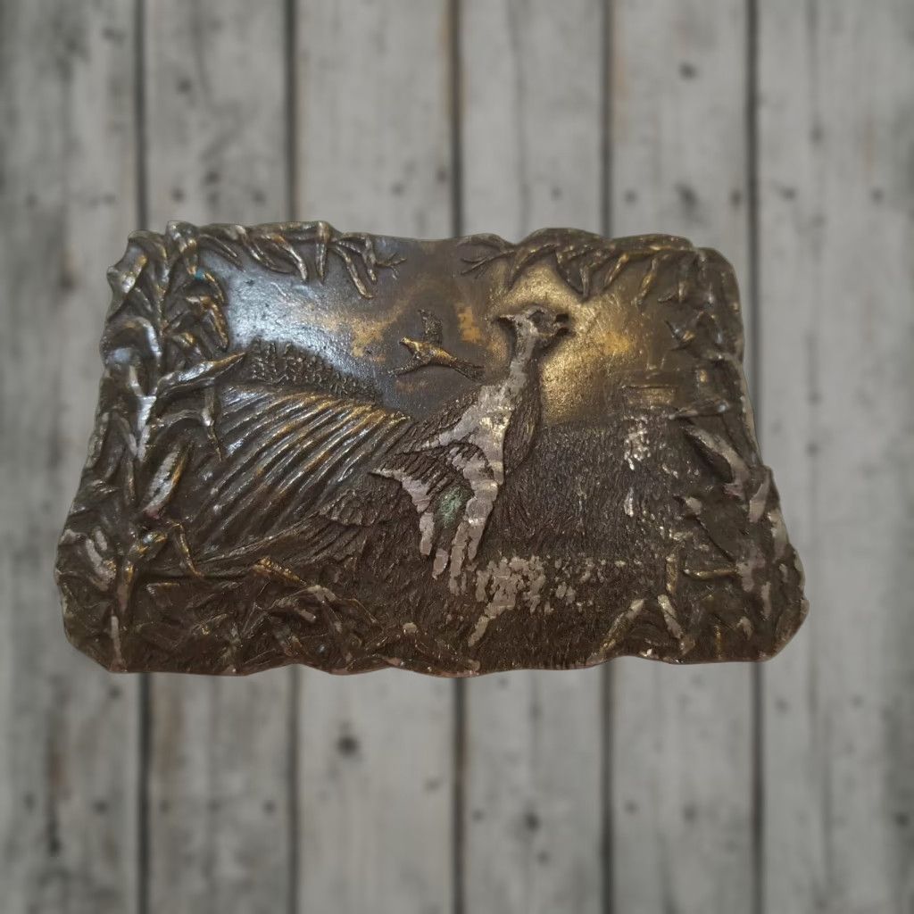 Vintage VINTAGE Bergamont Brass Works Belt Buckle Pheasant Corn Field 1970s Brass Men Size ONE SIZE - 1 Thumbnail