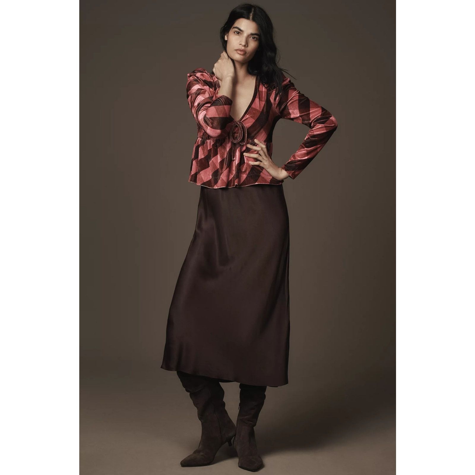 Anthropologie New Maeve Velvet Babydoll Long-Sleeve Top $88 Small Pink Size S / US 4 / IT 40 - 3 Thumbnail