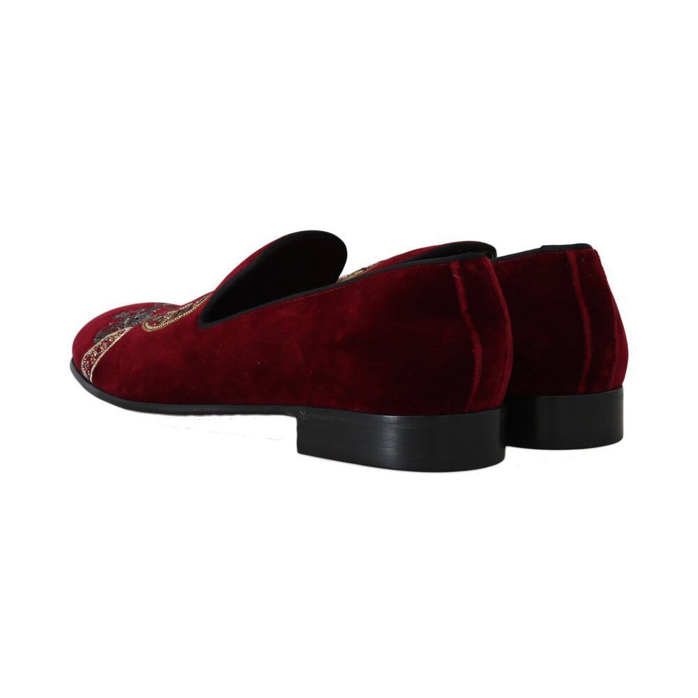 Dolce & Gabbana Dolce & Gabbana Bordeaux Velvet Sequined Men's Loafers Size US 6 / EU 39 - 2 Thumbnail