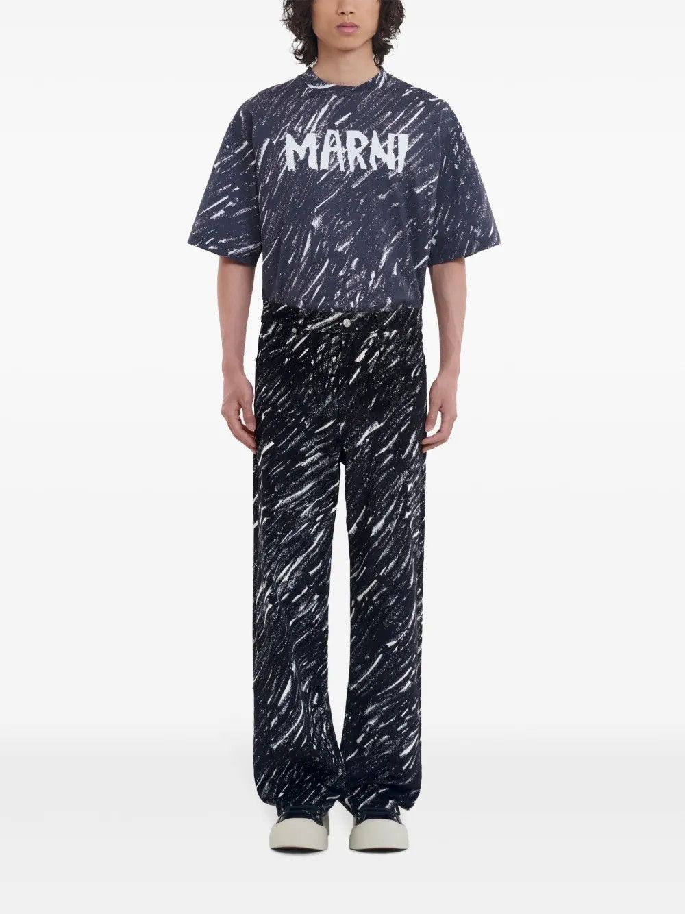 Marni o1w1db11125 Flocked Wide-Leg Jeans in Black Size US 34 / EU 50 - 2 Thumbnail