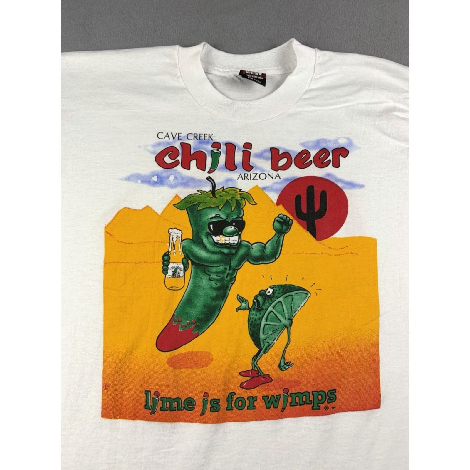 NFL VINTAGE Chili Beer T Shirt Men XL White Lime Is For Wimps NFL Funny 90s Mens Size US XL / EU 56 / 4 - 2 Thumbnail