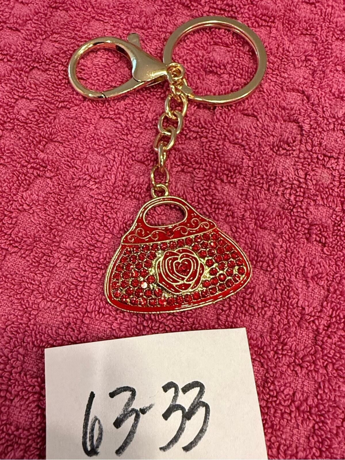 Other Keychain red rose rhinestone handbag gold lobster clasp Size ONE SIZE - 6 Thumbnail