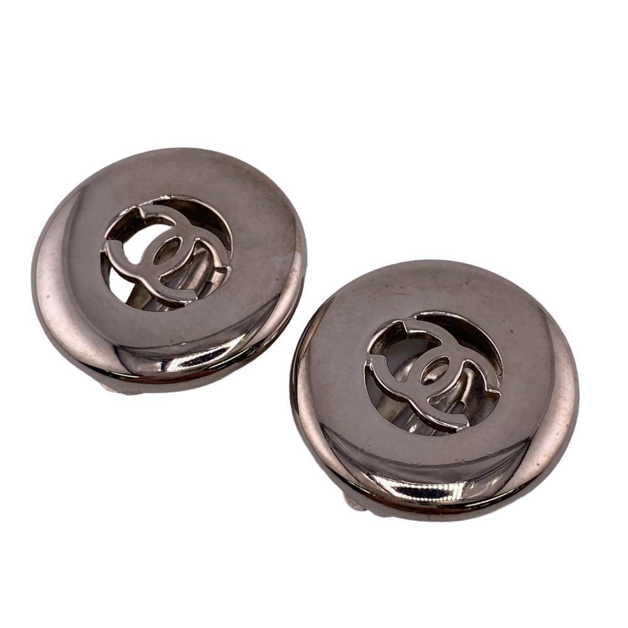 image of Chanel 97A Coco Mark Earrings Silver Women's in Gold