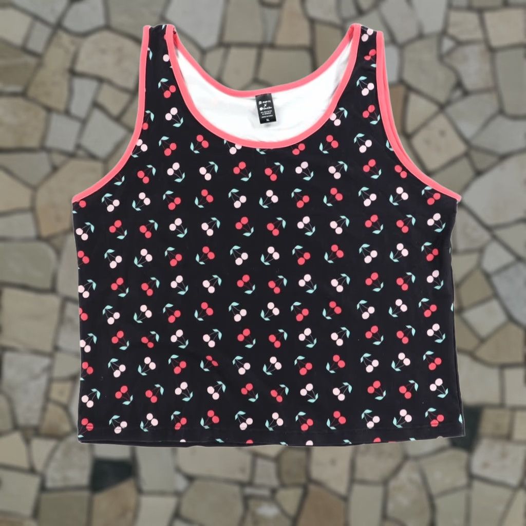 Vintage Pop Fit x Cheek Boss Cherry All Over Print Tank Top Black Women XL Shirt Size XL / US 12-14 / IT 48-50 - 1 Thumbnail
