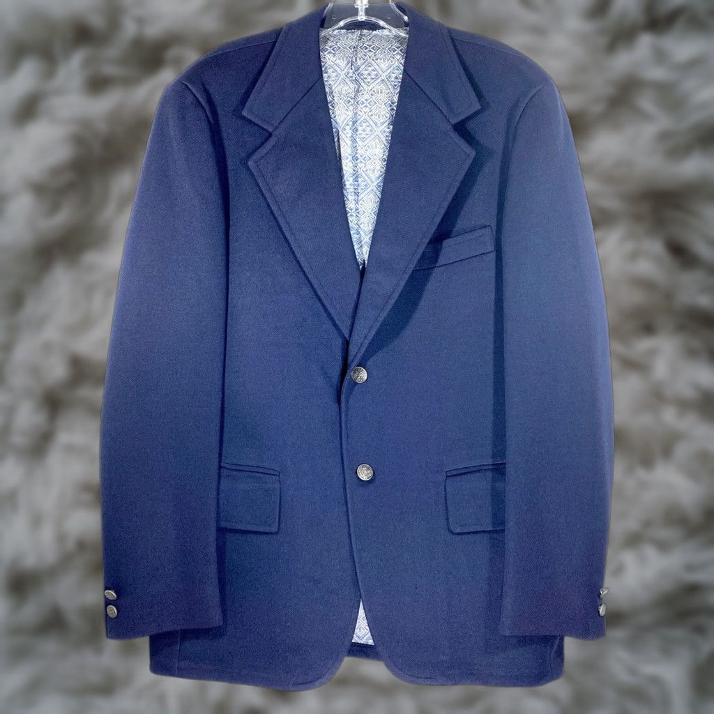 Vintage VINTAGE Montgomery Ward Blazer Mens 42L Two-Button Single-Breasted Long Blue 70s Disco Old Money Luxe Vintage Mens Blazer Size 42R - 1 Thumbnail