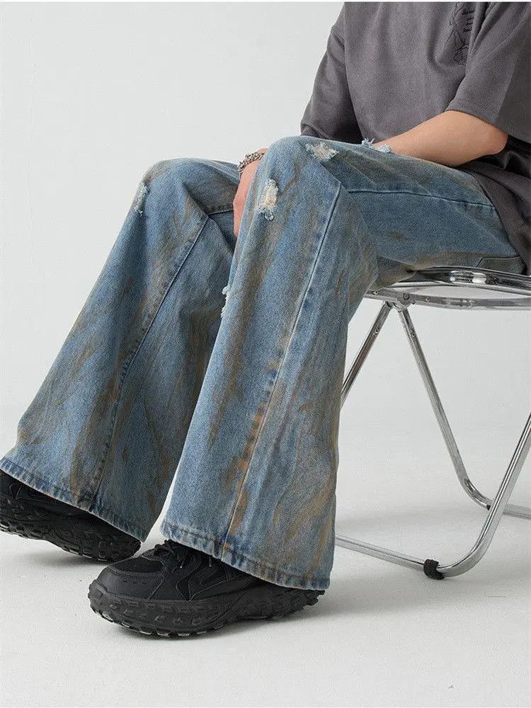 Japanese Brand Retro loose ripped micro flared jeans Size US 32 / EU 48 - 4 Thumbnail