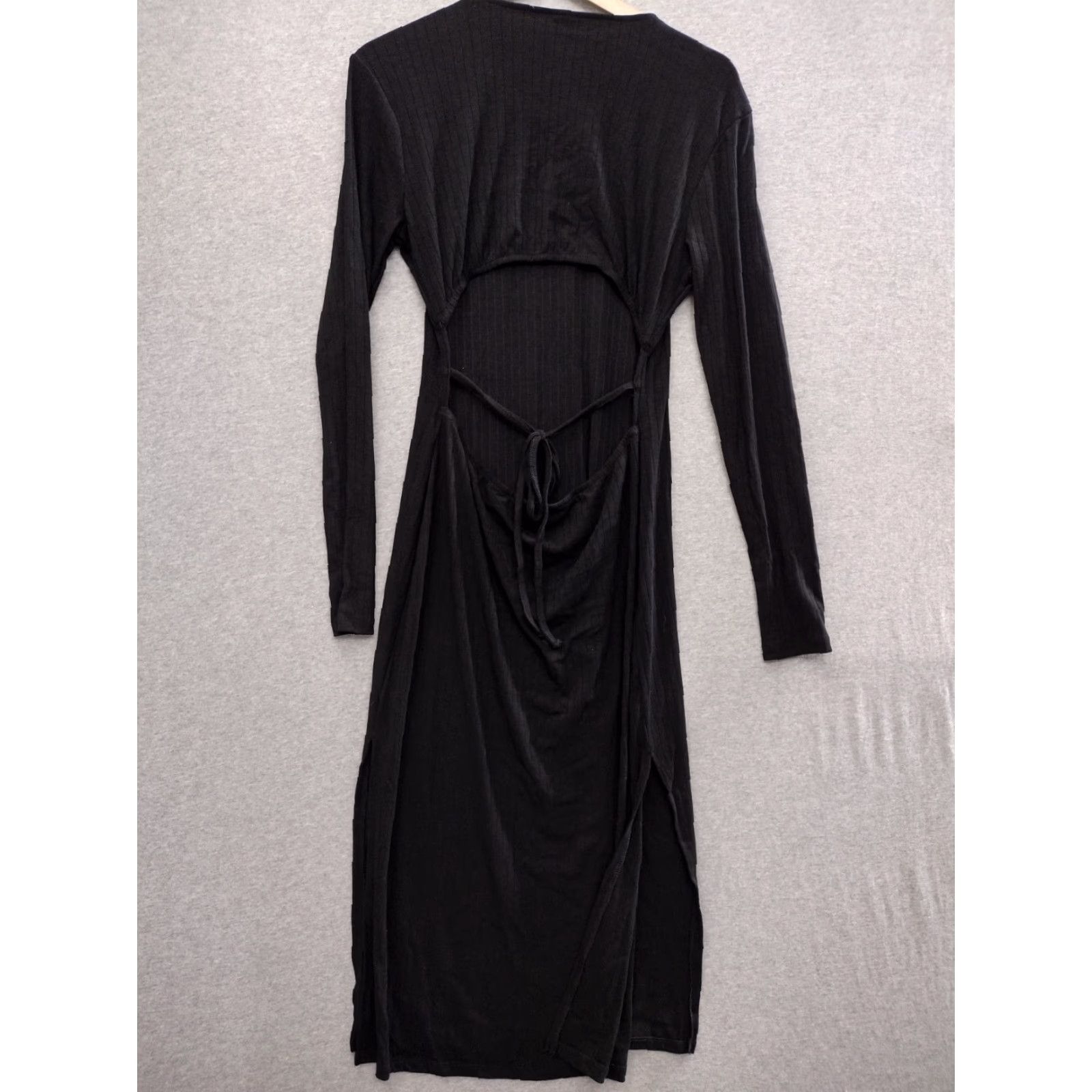 Vintage Wild Fable Dress Womens Black Long Sleeve Ribbed Midi Cut Out Back Size L Size L / US 10 / IT 46 - 2 Thumbnail