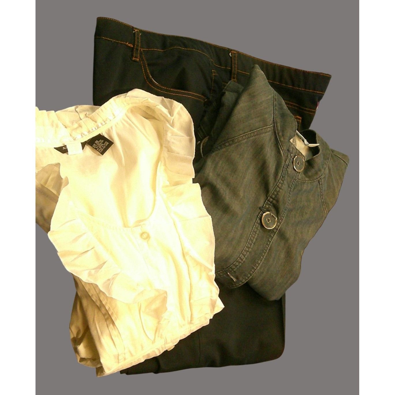 Other Womens Plus Size 22 1-Black Denim Jacket 1-Pant & 1-White Ru Size 3XL / US 20-22 - 4 Thumbnail