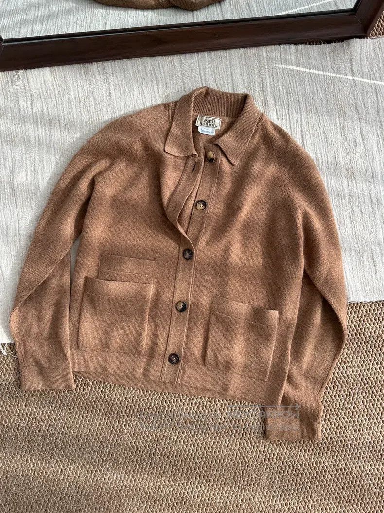 Hermes Hermes Vintage Cashmere Knit Long Sleeve Jacket - Caramel Size L / US 10 / IT 46 - 3 Thumbnail