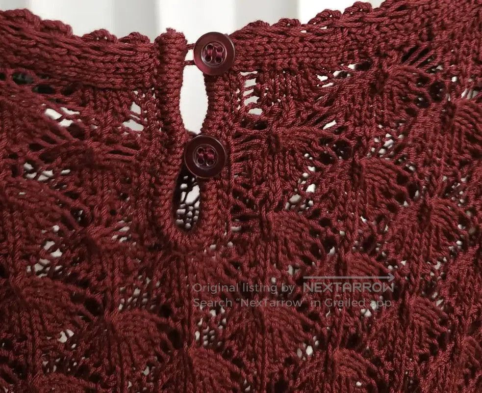 Dior Wine Red Long Sleeve Crochet Sweater .