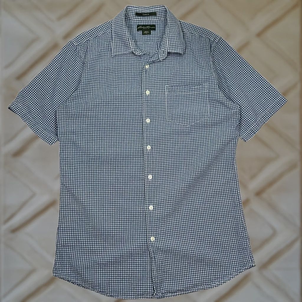 Eddie Bauer Eddie Bauer Men Classic Fit Gingham Short Sleeve Button-Down Shirt M Blue Mens Medium Tall Size US M / EU 48-50 / 2 - 1 Thumbnail