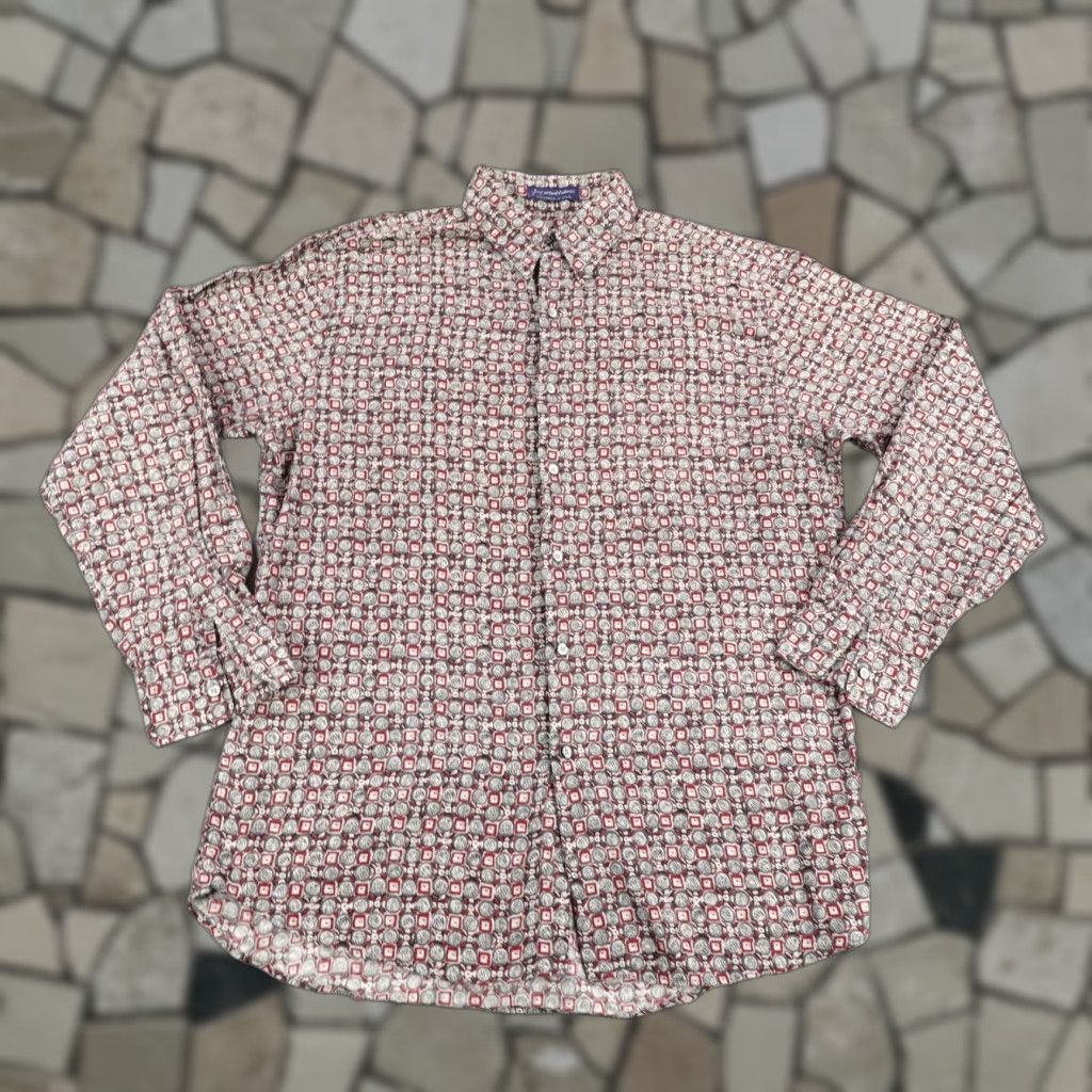 Neiman Marcus VINTAGE Neiman Marcus Shirt Men Medium Red Gray Block Print Button Up Made USA Size US M / EU 48-50 / 2 - 1 Thumbnail