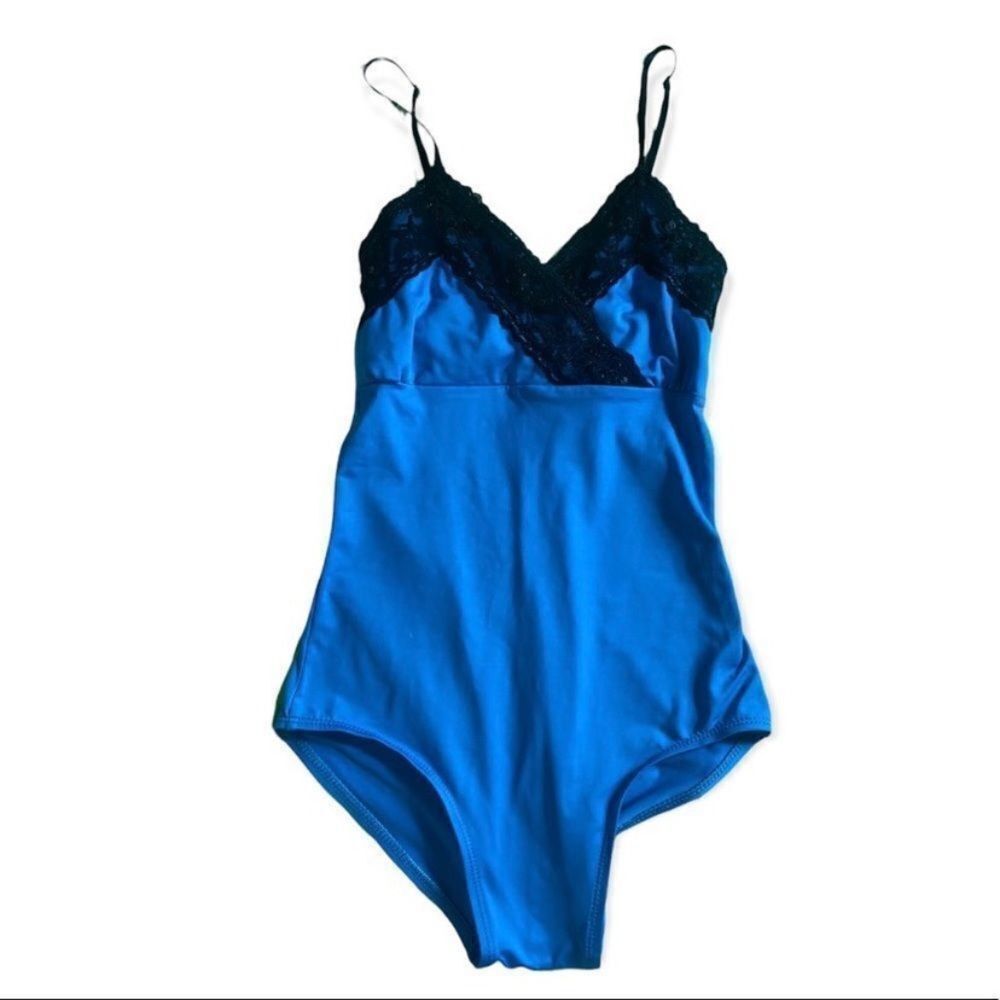 Other Natalie Dancewear Blue Bodysuit with Black Sequin Lace Detai Size S / US 4 / IT 40 - 1 Thumbnail