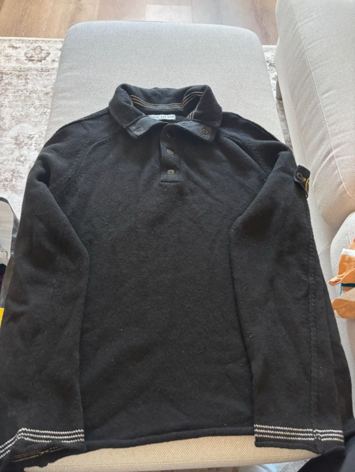 Stone Island Vintage Stone Island Ribbed Knit Polo Jumper - Black Size US L / EU 52-54 / 3 - 1 Thumbnail