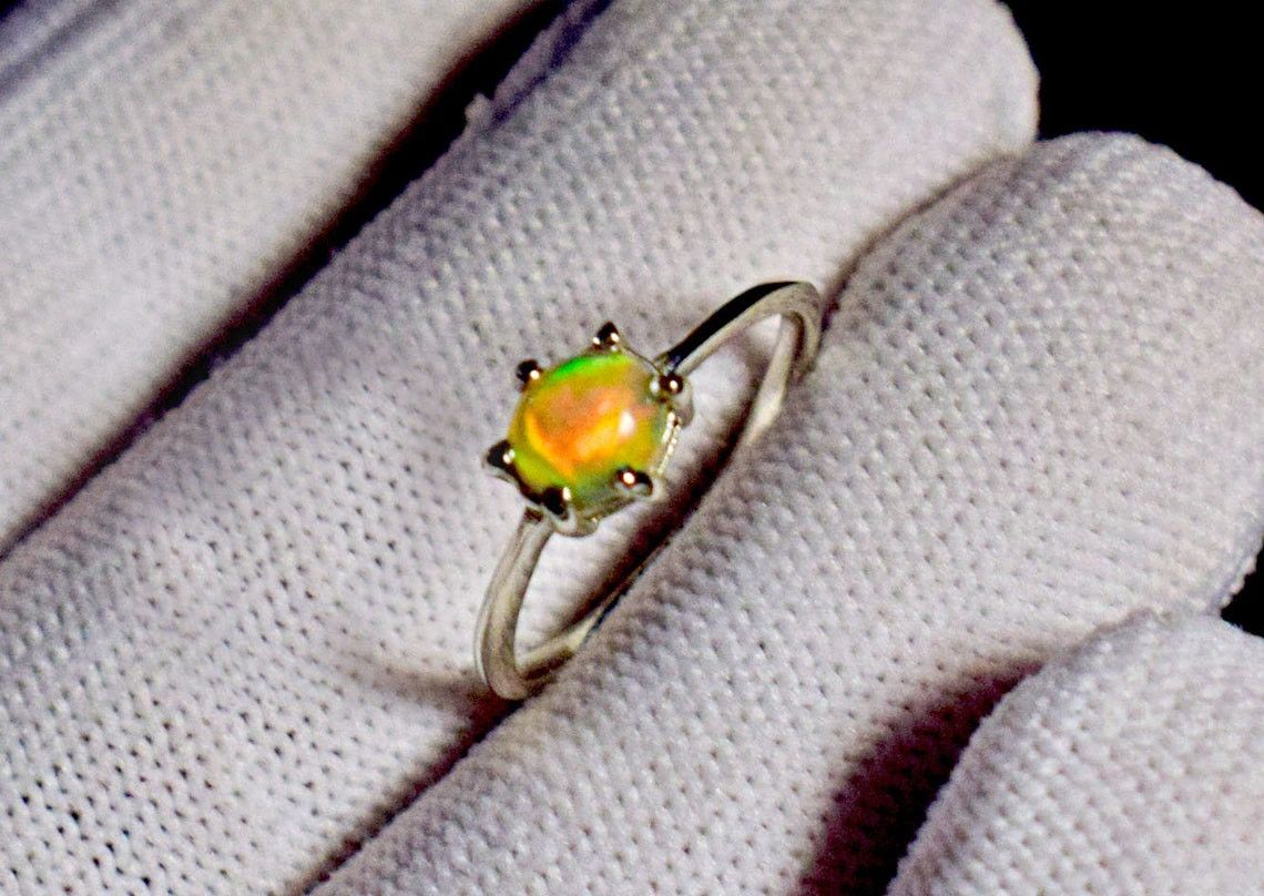 Handmade Ethiopian Opal Ring: Round Gemstone, 925 Sterling Silver Size ONE SIZE - 4 Thumbnail