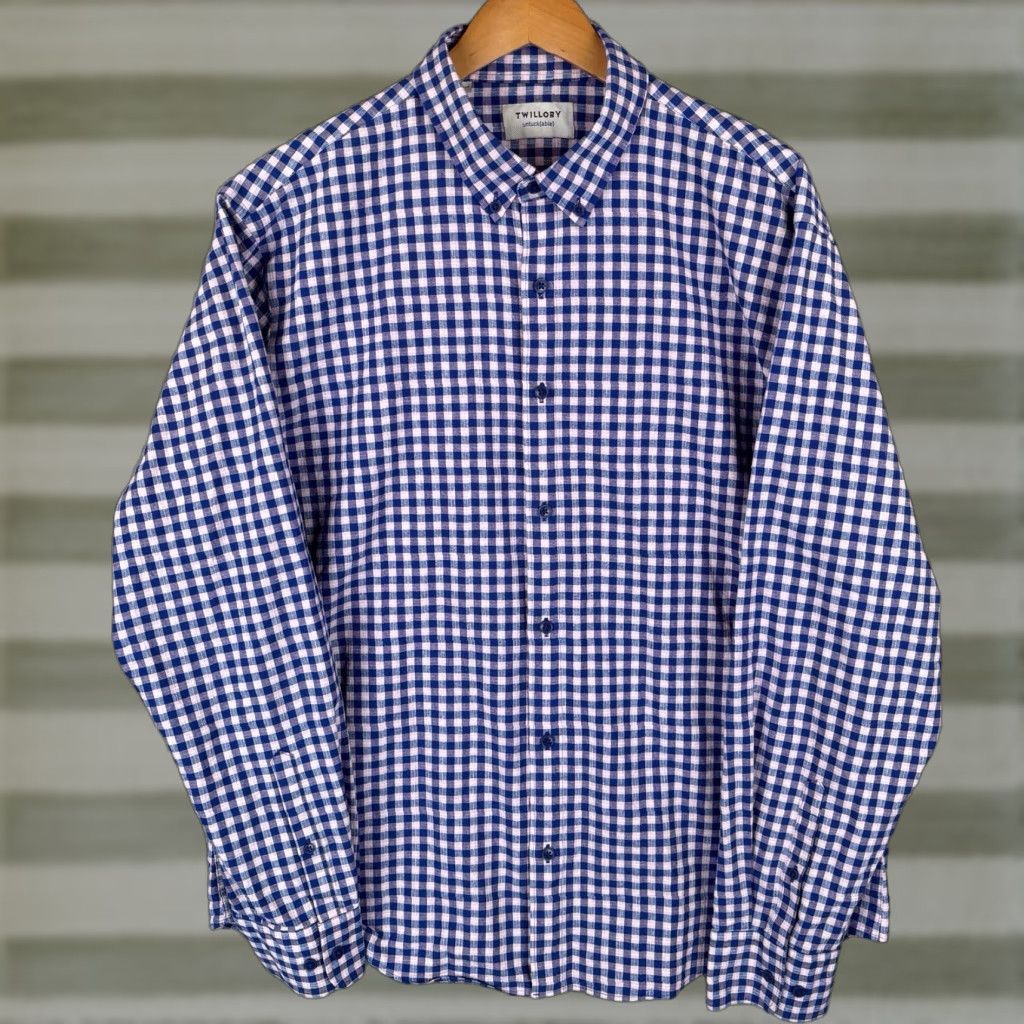 Vintage Twillory Untuckable Button Down Shirt Mens XL Blue Pink Check Linen Blend Size US XL / EU 56 / 4 - 1 Thumbnail